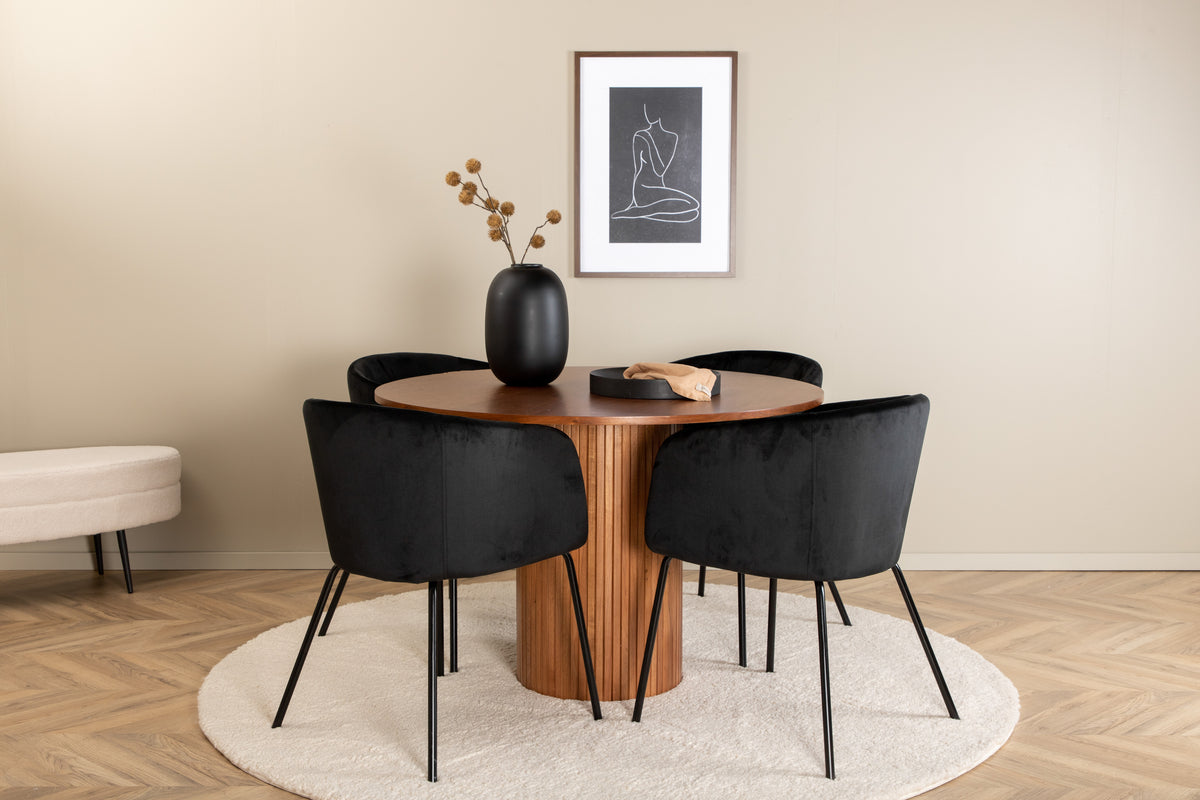 Venture Design Berit & Bianca Matstolar Svart + Runda Matbord ⌀110 Valnöt