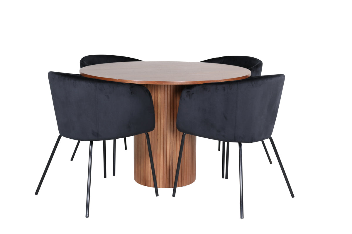 Venture Design Berit & Bianca Matstolar Svart + Runda Matbord ⌀110 Valnöt