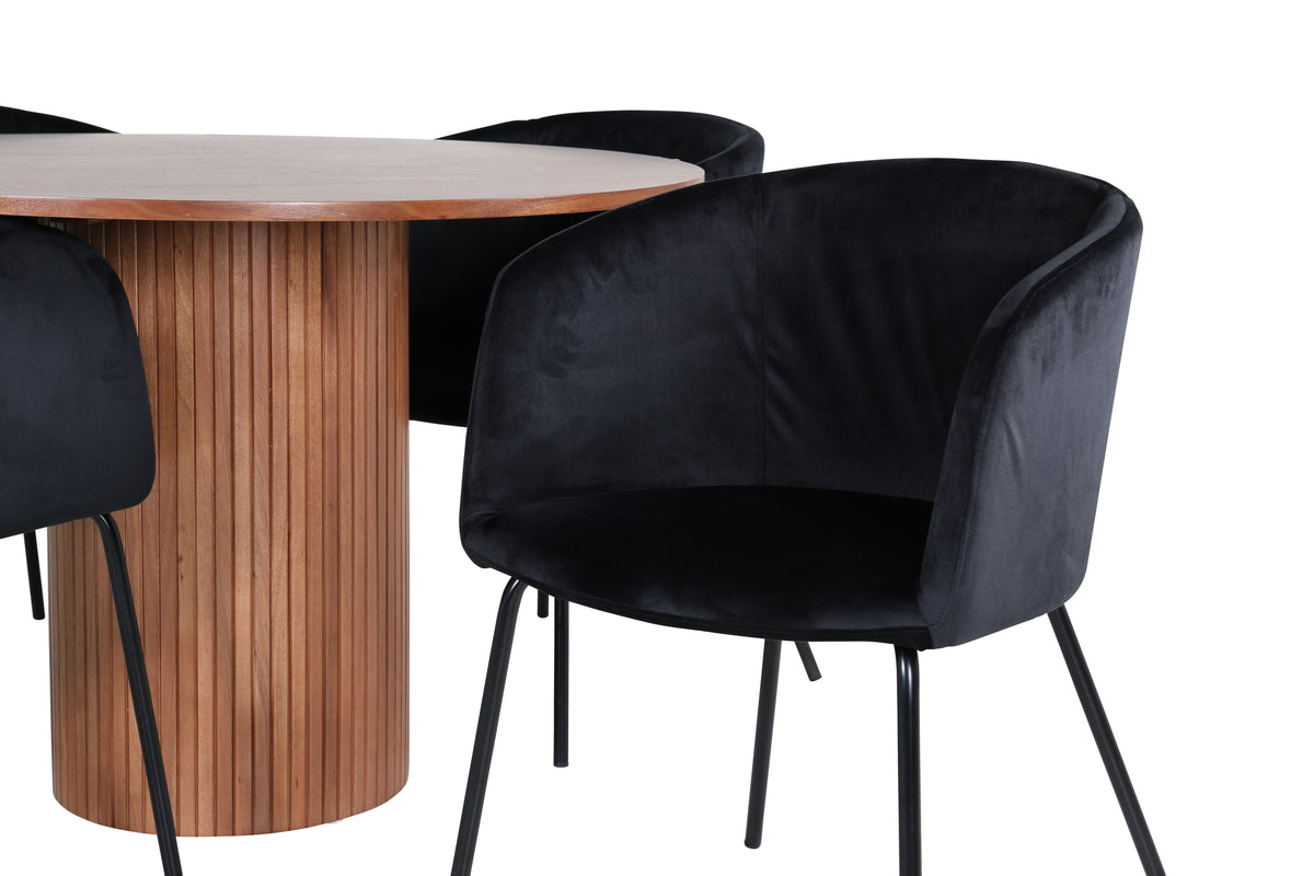 Venture Design Berit & Bianca Matstolar Svart + Runda Matbord ⌀110 Valnöt