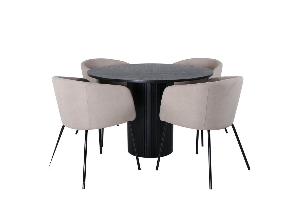 Venture Design Berit & Bianca Matstolar Beige + Runda Matbord ⌀110 Svart