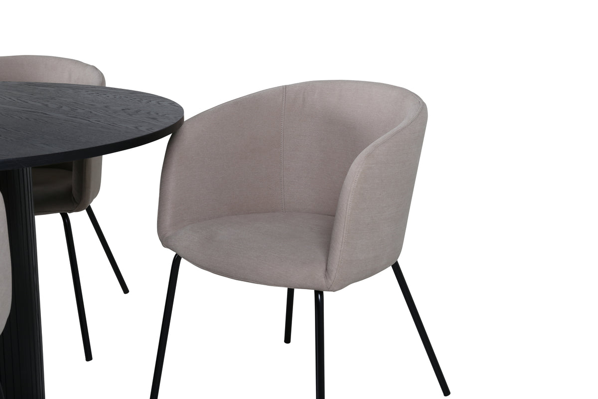 Venture Design Berit & Bianca Matstolar Beige + Runda Matbord ⌀110 Svart