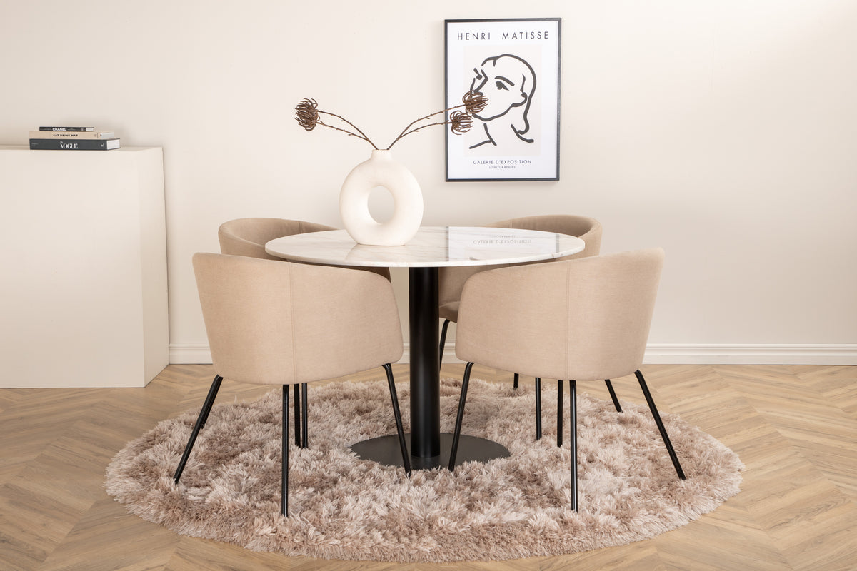 Venture Design Berit & Estelle Matstolar Beige + Runda Matbord ⌀106 Vit
