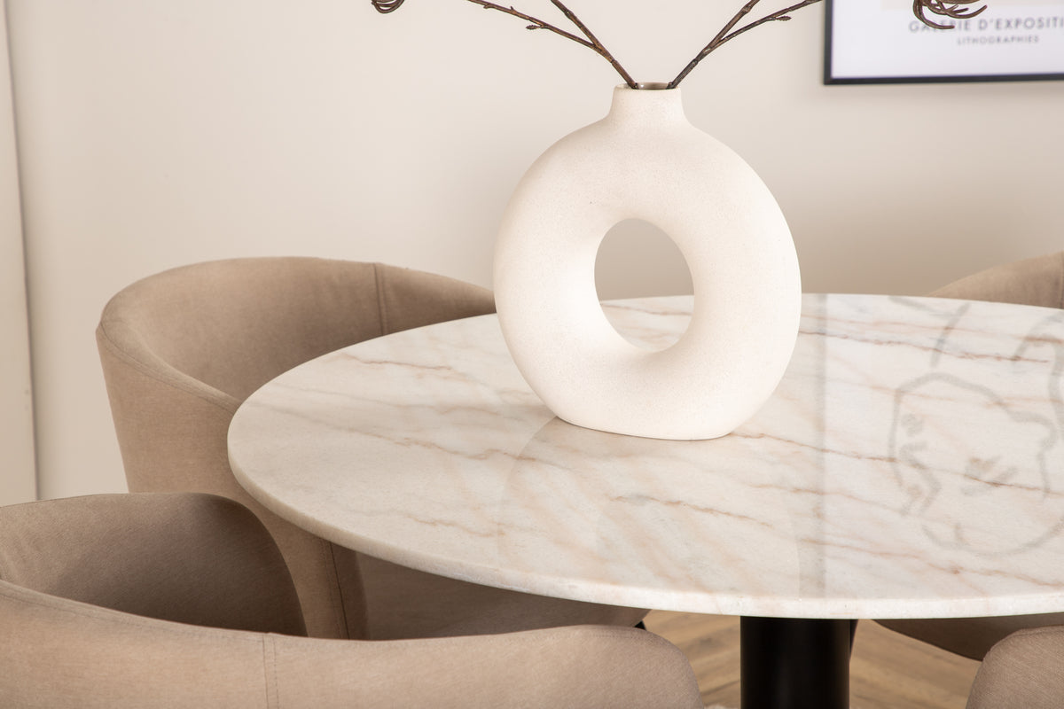 Venture Design Berit & Estelle Matstolar Beige + Runda Matbord ⌀106 Vit