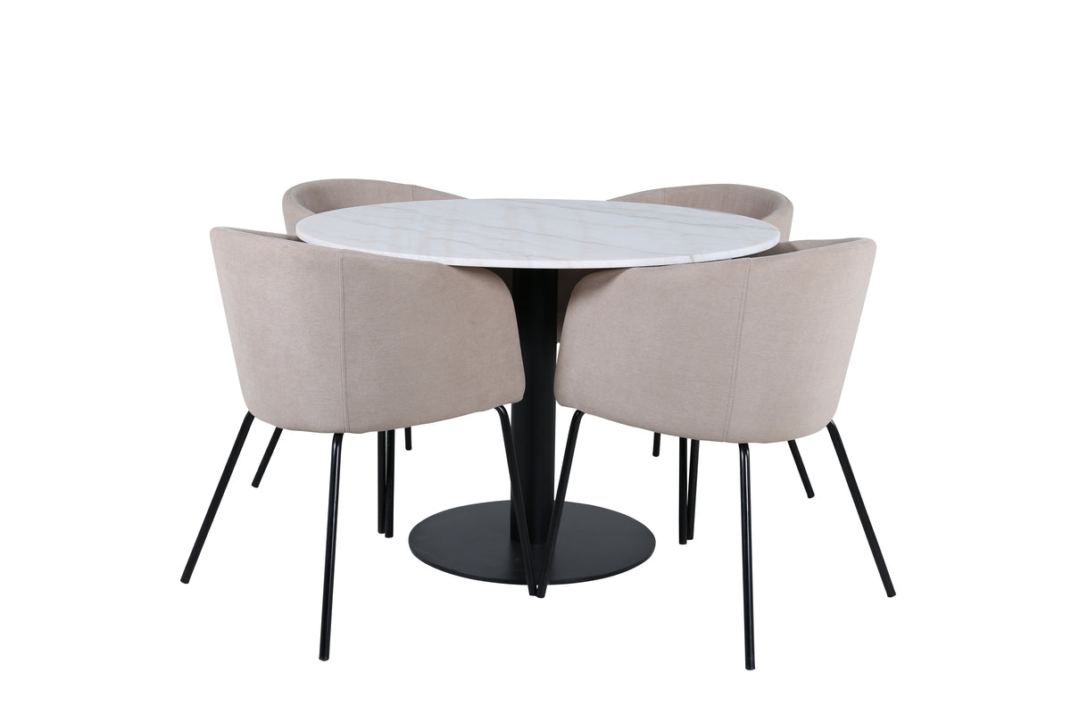 Venture Design Berit & Estelle Matstolar Beige + Runda Matbord ⌀106 Vit