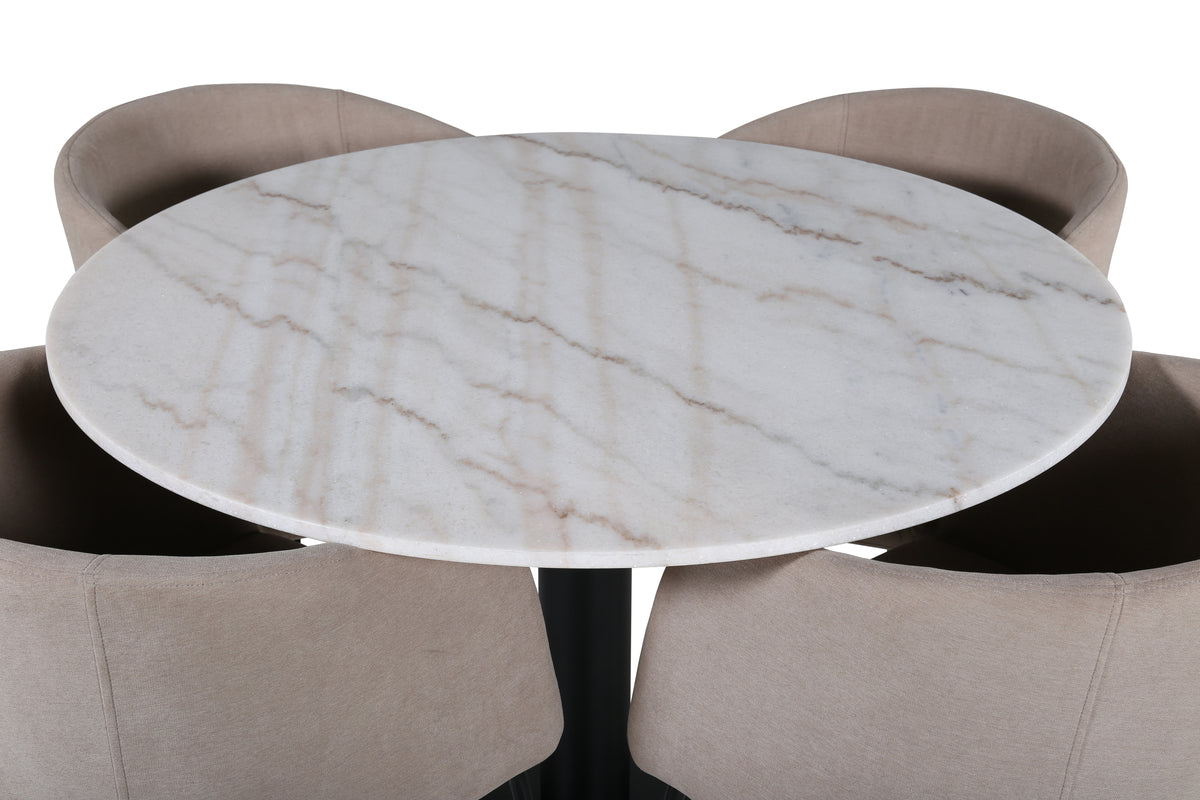 Venture Design Berit & Estelle Matstolar Beige + Runda Matbord ⌀106 Vit