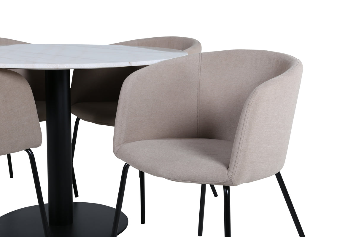 Venture Design Berit & Estelle Matstolar Beige + Runda Matbord ⌀106 Vit