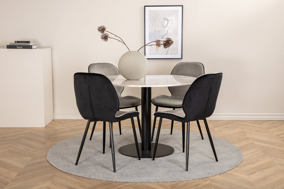 Venture Design Emma & Estelle Matstolar 2-pack Grå + Runda Matbord ⌀106 Vit