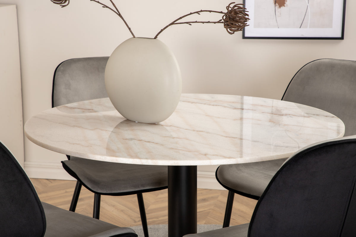 Venture Design Emma & Estelle Matstolar 2-pack Grå + Runda Matbord ⌀106 Vit