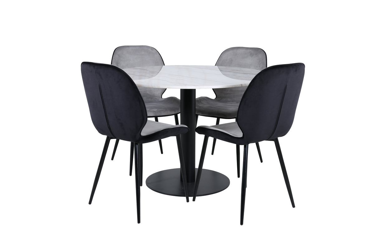 Venture Design Emma & Estelle Matstolar 2-pack Grå + Runda Matbord ⌀106 Vit