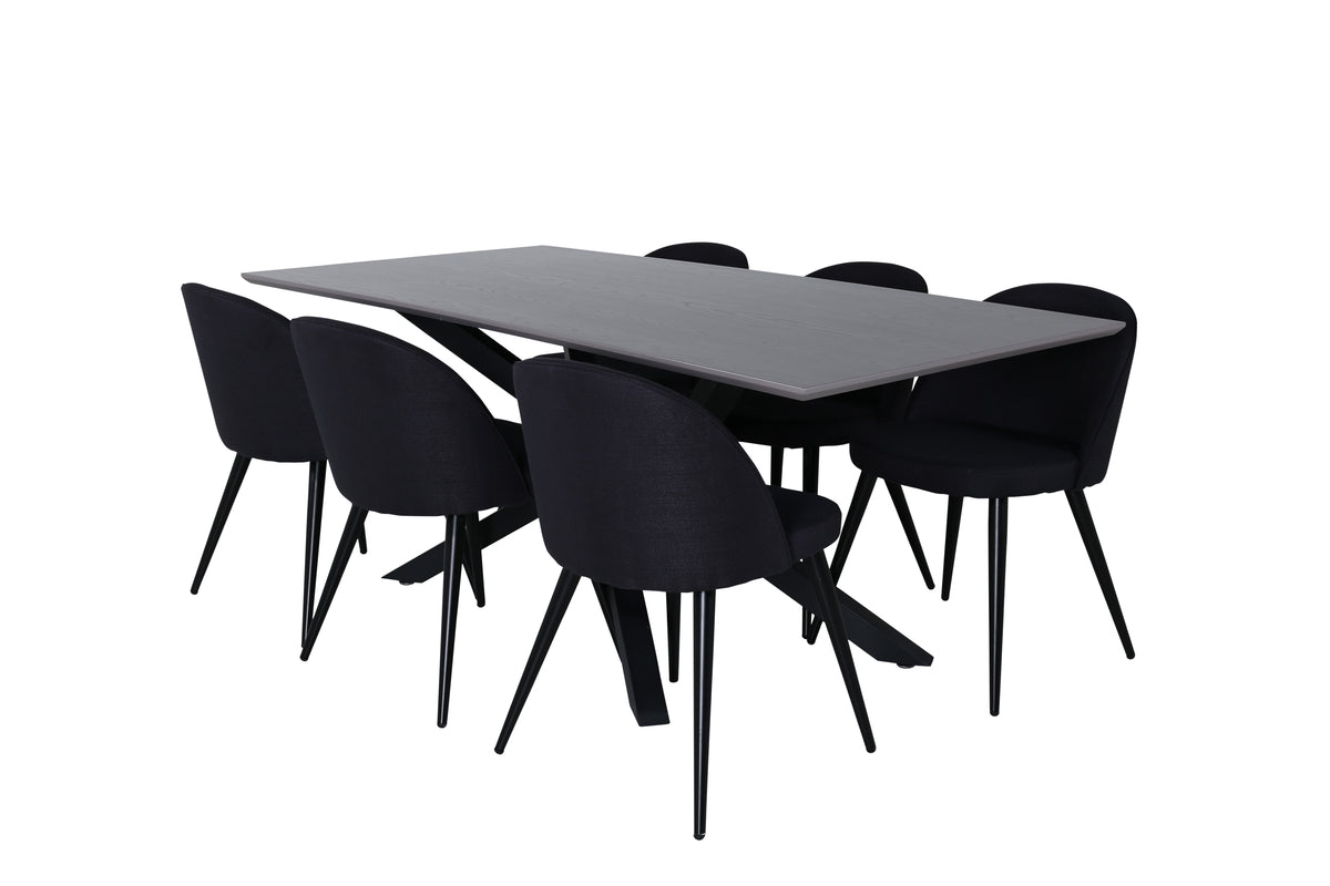 Venture Design Velvet & Piazza Matstolar 2-pack Svart + Rektangulära Matbord 180 x 90 Svart