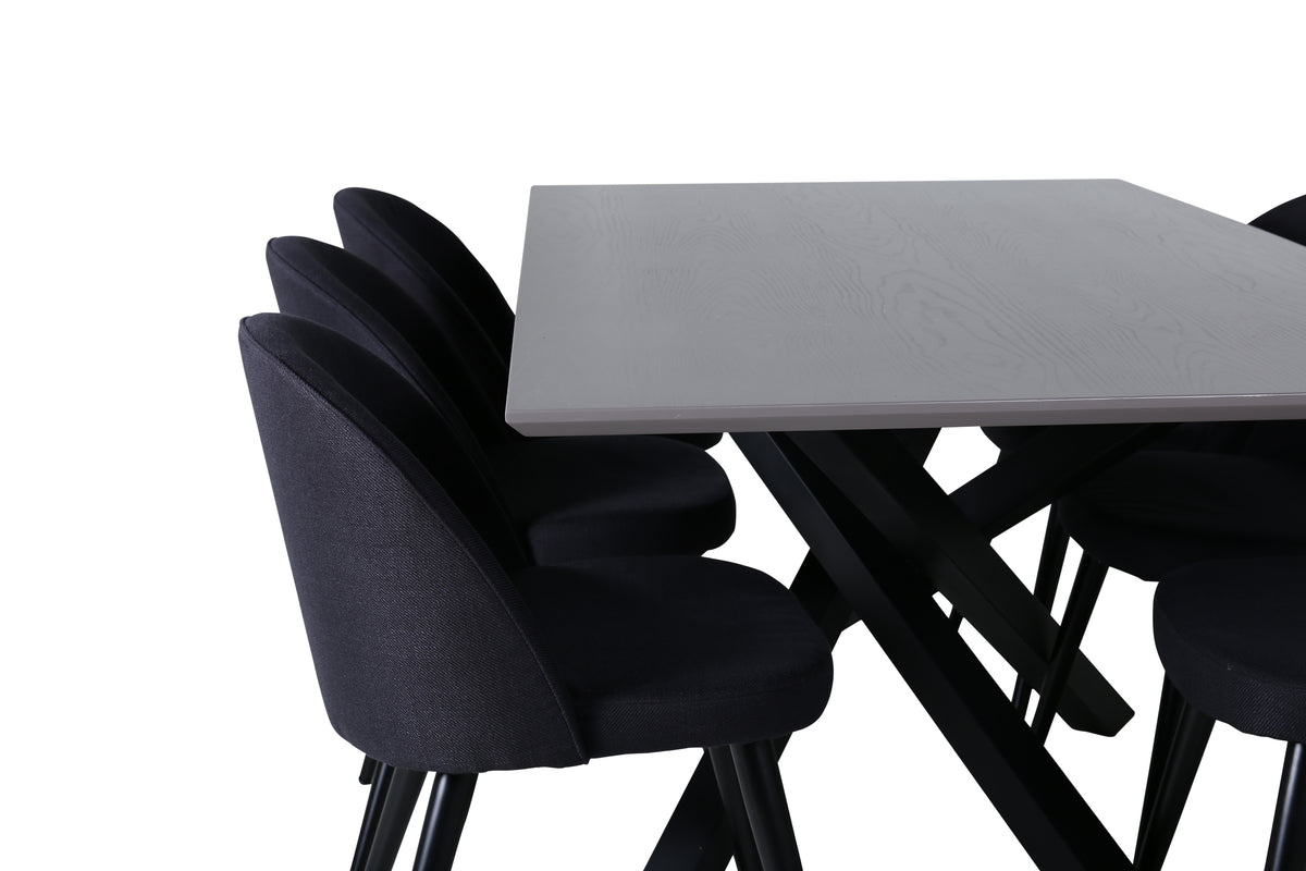 Venture Design Velvet & Piazza Matstolar 2-pack Svart + Rektangulära Matbord 180 x 90 Svart
