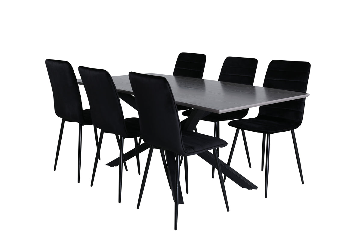Venture Design Windu & Piazza Matstolar 2-pack Svart + Rektangulära Matbord 180 x 90 Svart