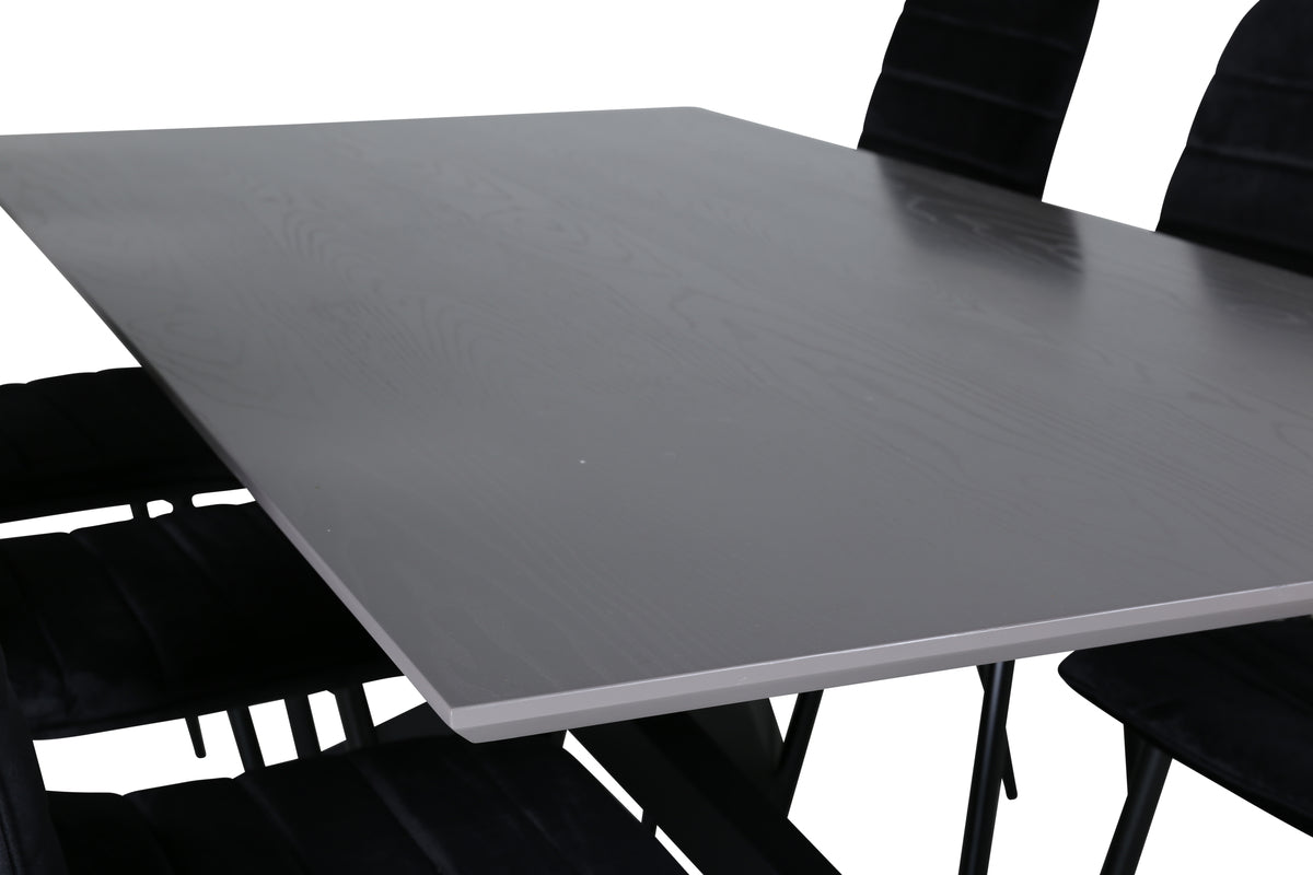 Venture Design Windu & Piazza Matstolar 2-pack Svart + Rektangulära Matbord 180 x 90 Svart