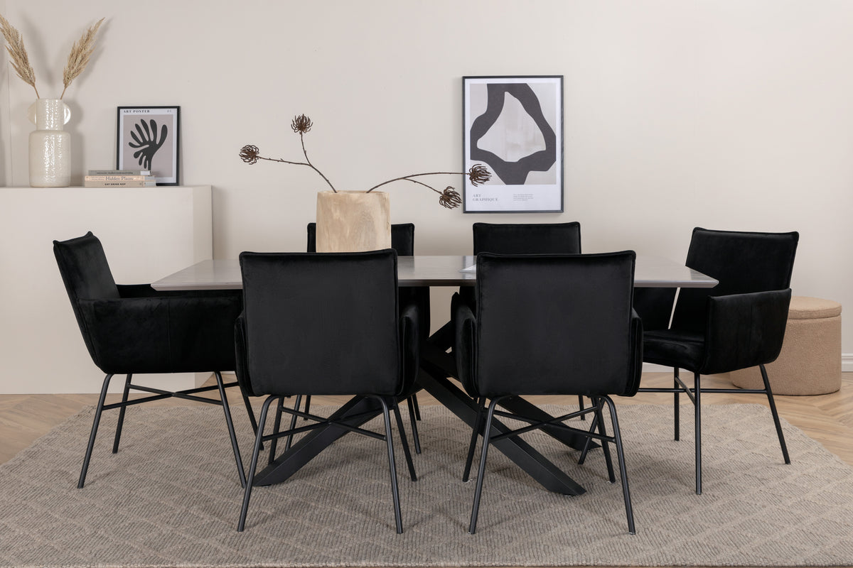 Venture Design Petra & Piazza Matstolar Svart + Matbord 90x180