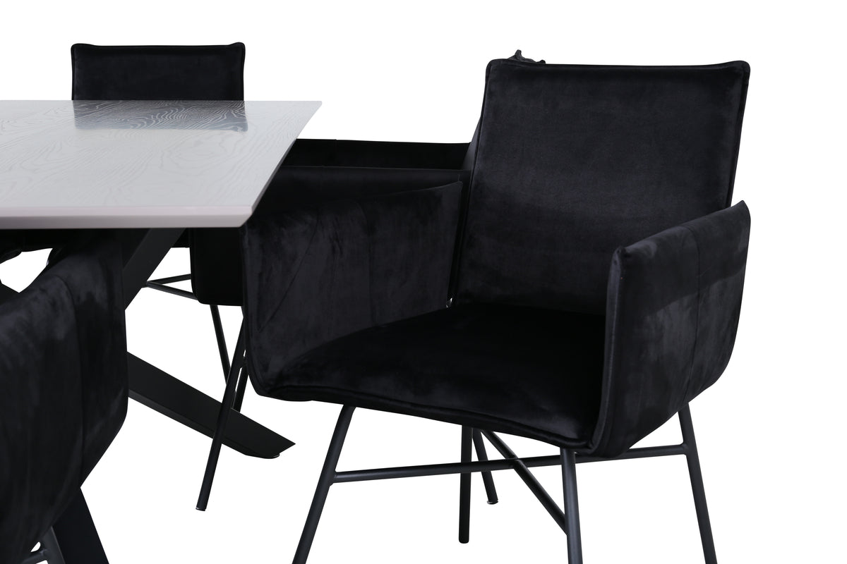 Venture Design Petra & Piazza Matstolar Svart + Matbord 90x180