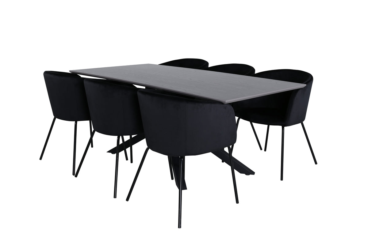 Venture Design Berit & Piazza Matstolar Svart + Rektangulära Matbord 180 x 90 Svart