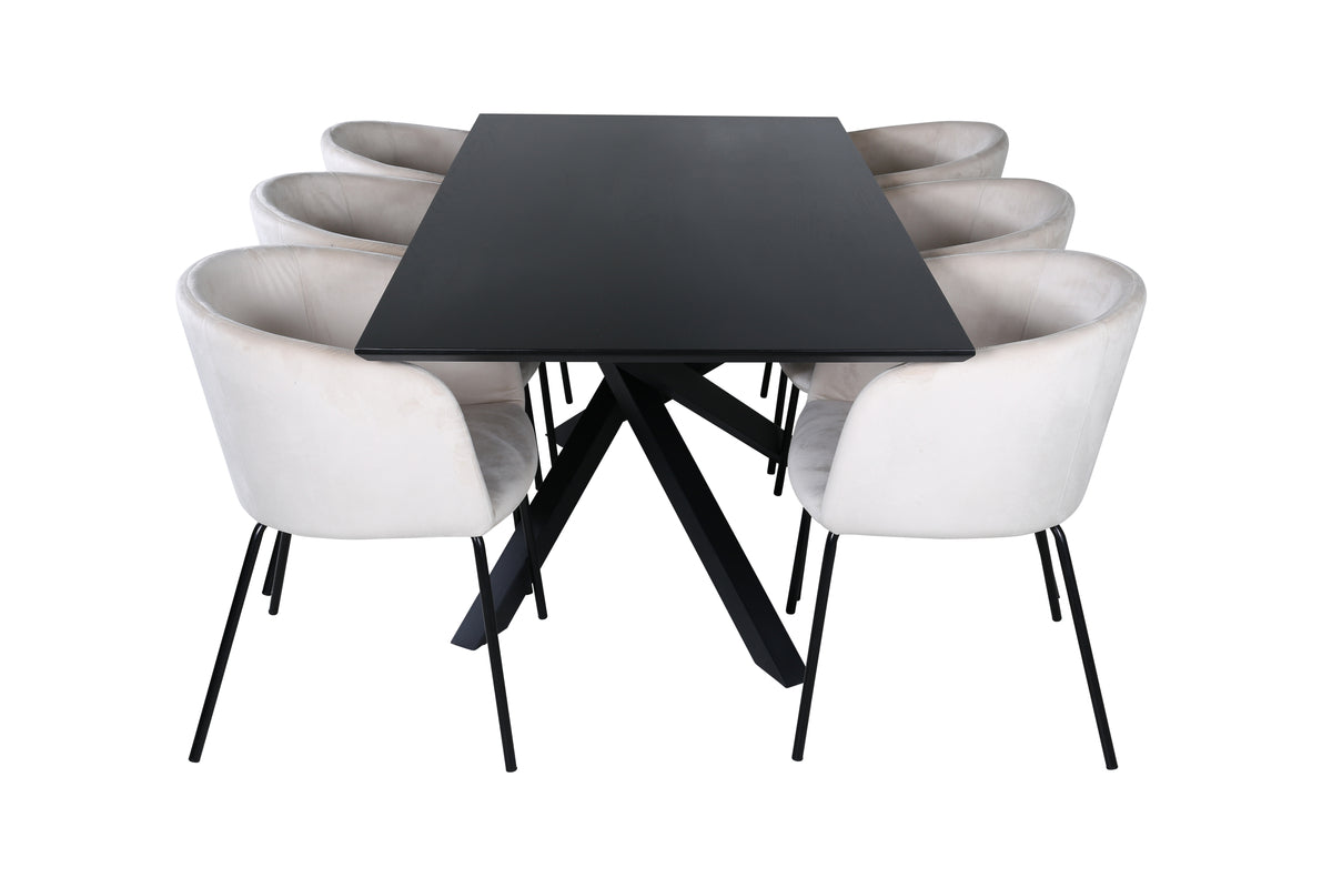 Venture Design Berit & Piazza Matstolar Beige + Rektangulära Matbord 180 x 90 Svart