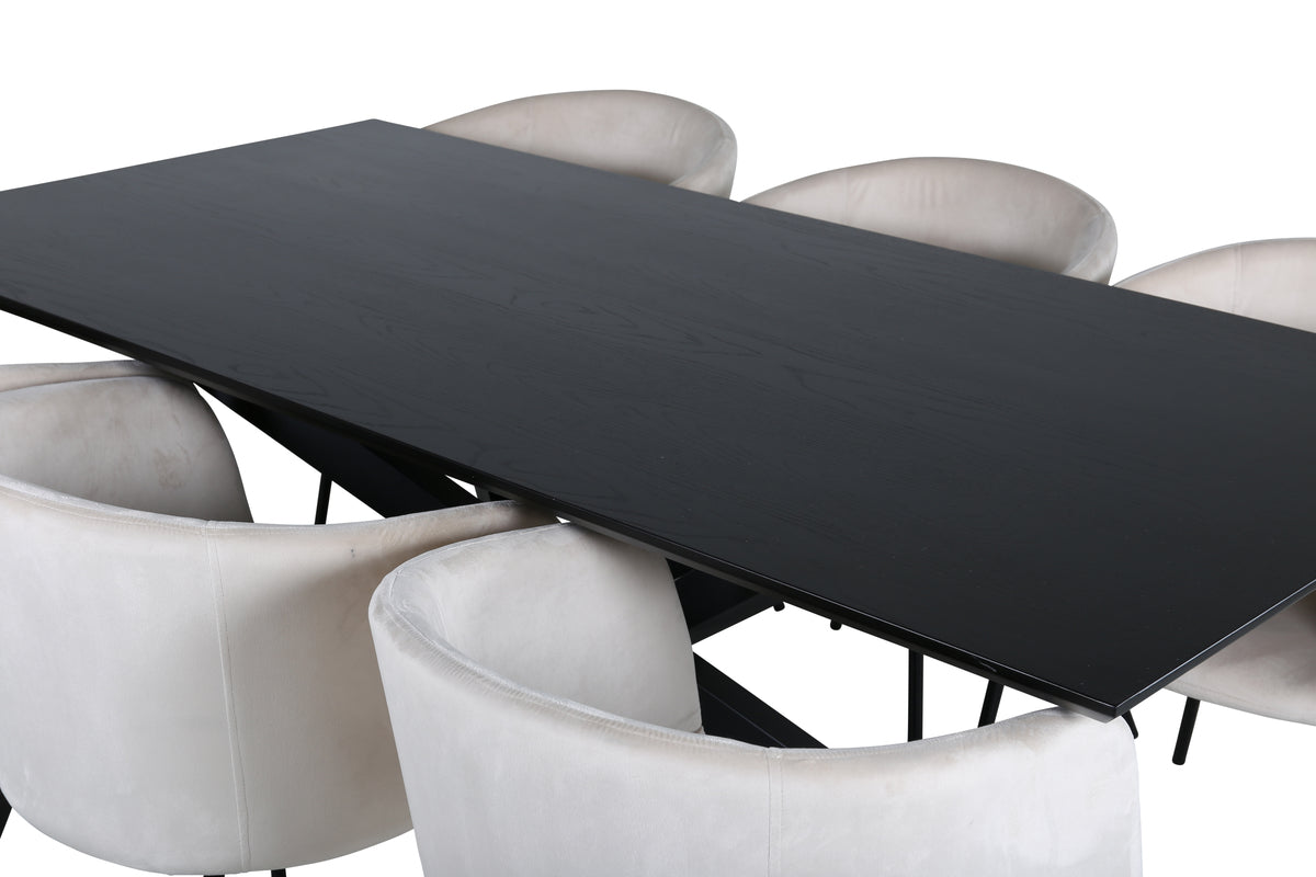 Venture Design Berit & Piazza Matstolar Beige + Rektangulära Matbord 180 x 90 Svart