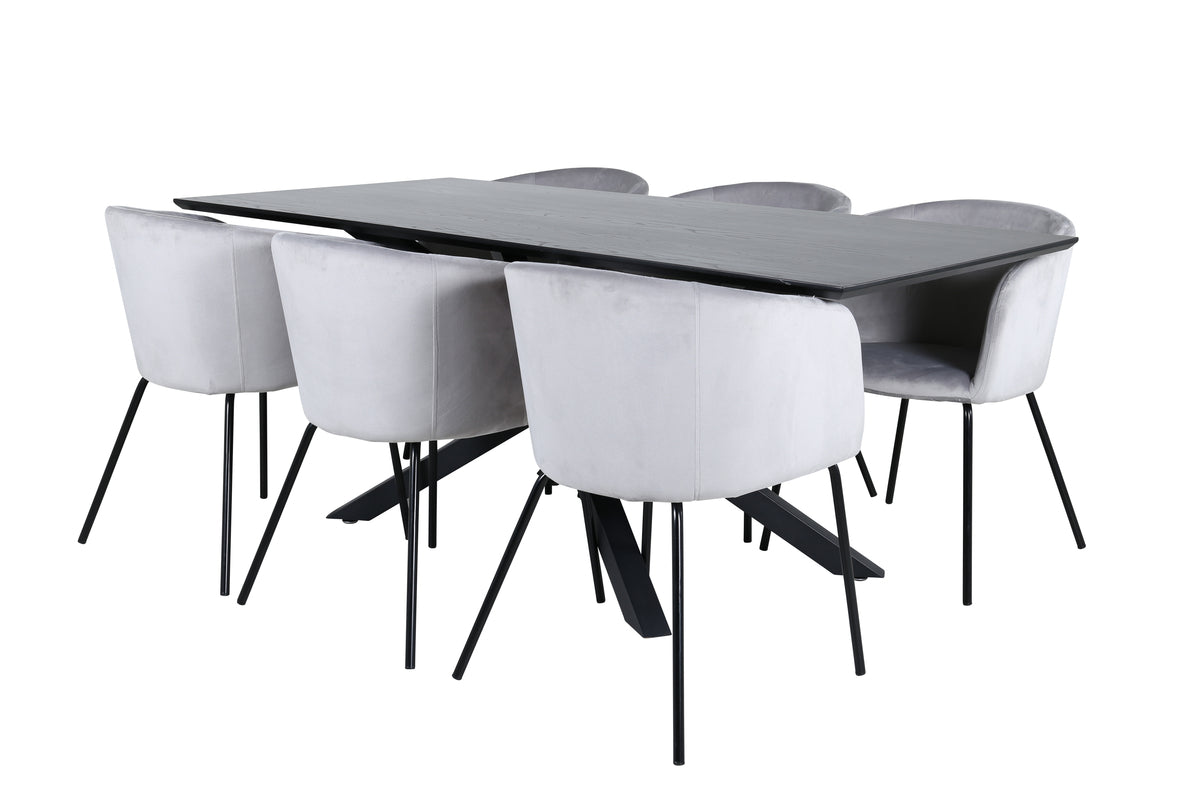 Venture Design Berit & Piazza Matstolar Grå + Rektangulära Matbord 180 x 90 Svart