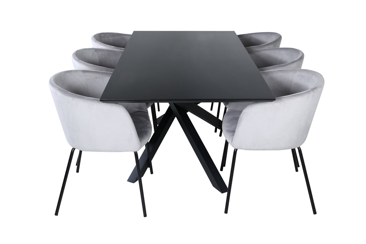 Venture Design Berit & Piazza Matstolar Grå + Rektangulära Matbord 180 x 90 Svart