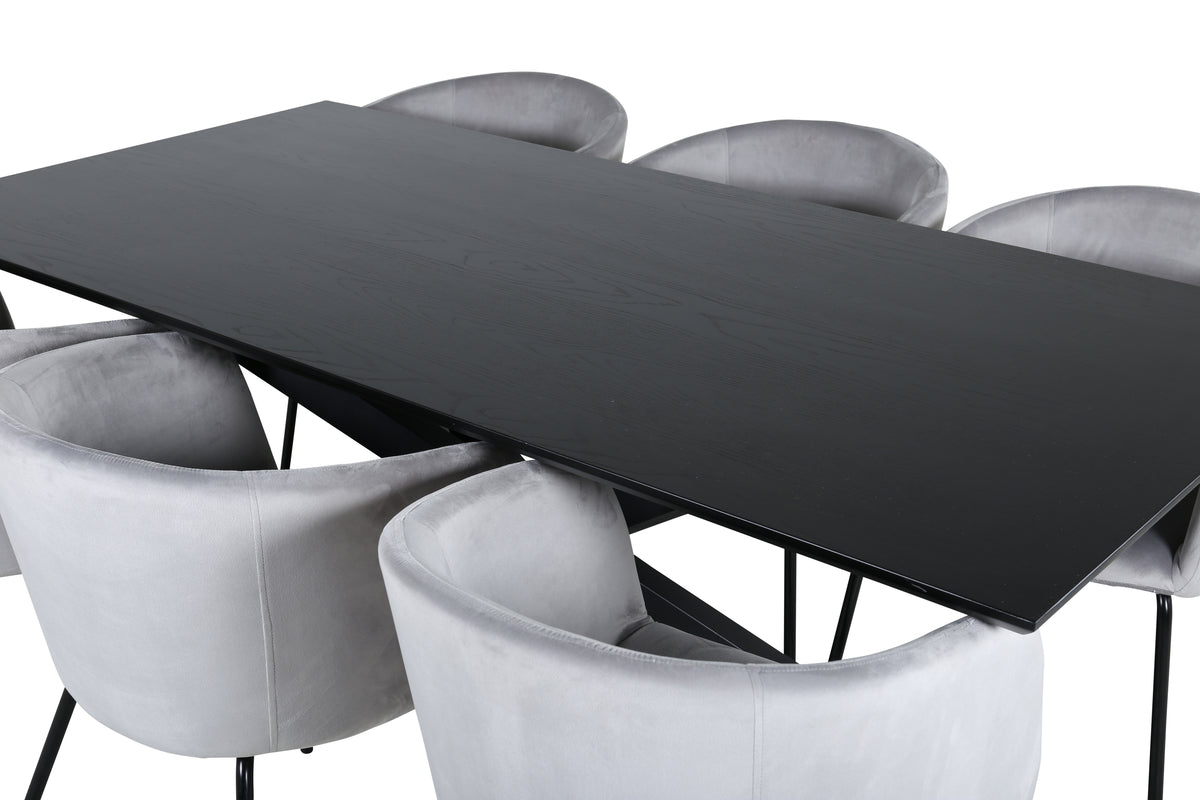 Venture Design Berit & Piazza Matstolar Grå + Rektangulära Matbord 180 x 90 Svart