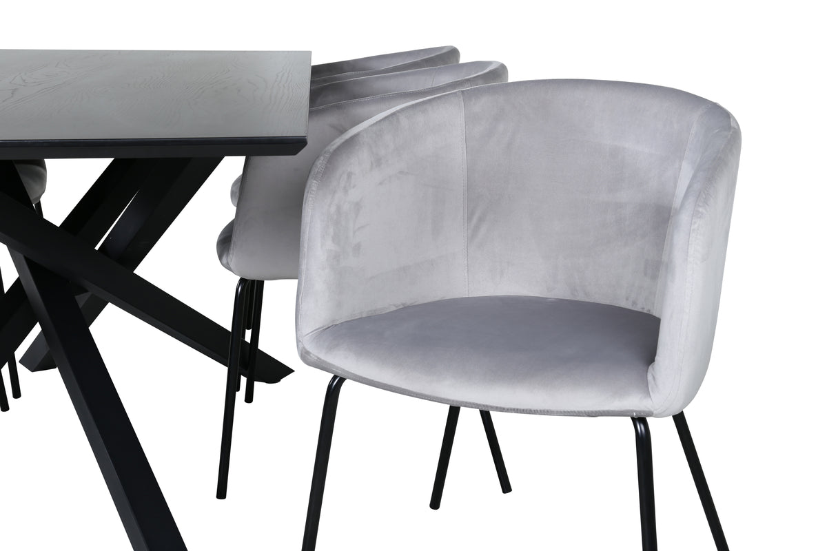 Venture Design Berit & Piazza Matstolar Grå + Rektangulära Matbord 180 x 90 Svart