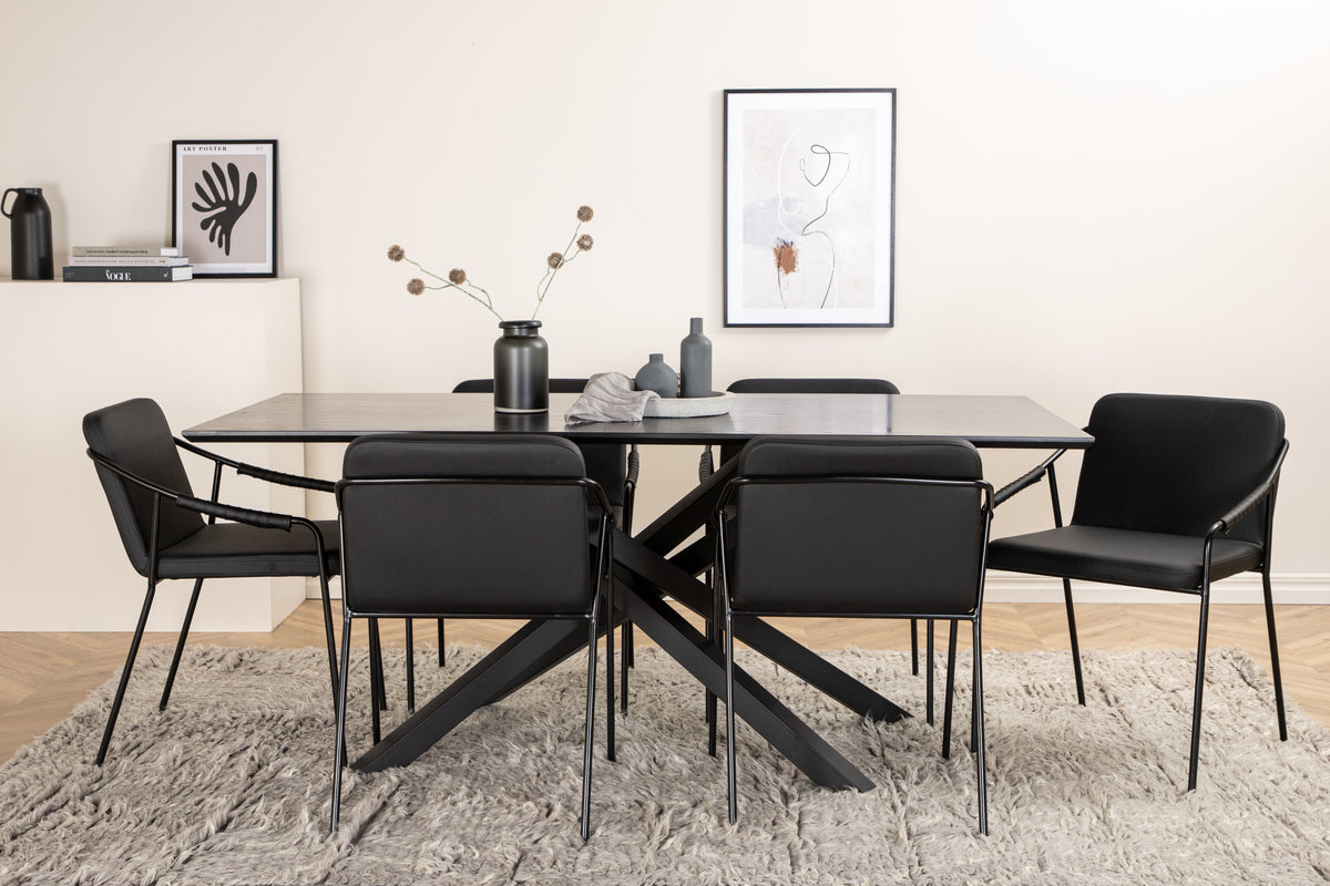 Venture Design Tvist & Piazza Matstolar Svart + Matbord 90x180
