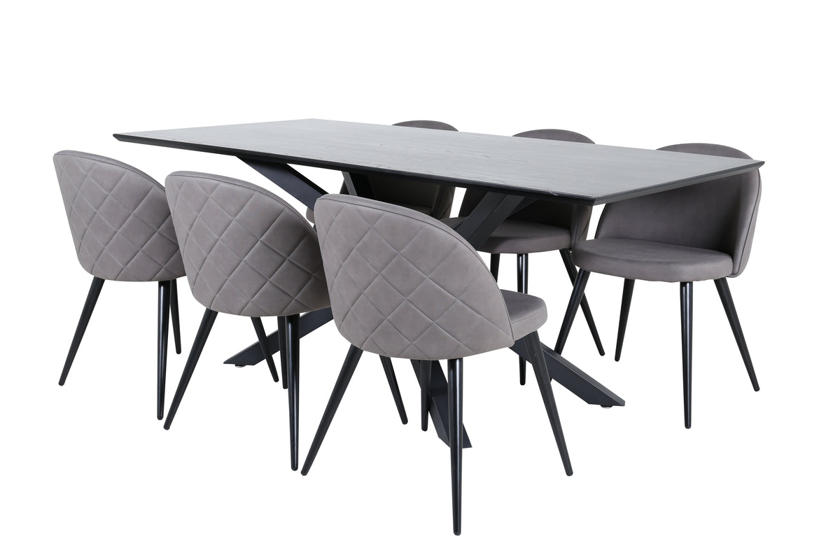 Venture Design Velvet & Piazza Matstolar 2-pack Grå + Rektangulära Matbord 180 x 90 Svart
