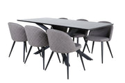 Venture Design Velvet & Piazza Matstolar 2-pack Grå + Rektangulära Matbord 180 x 90 Svart