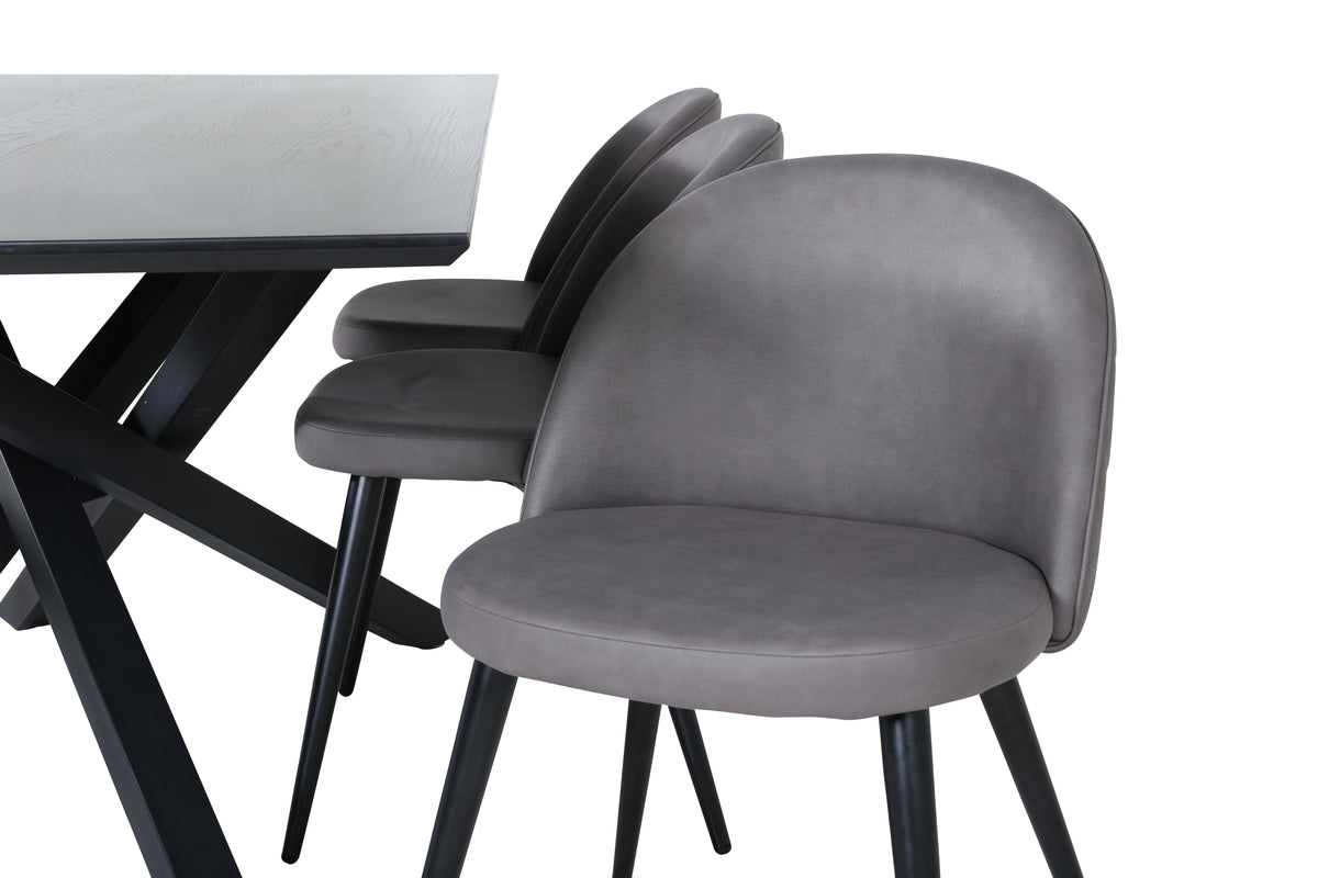 Venture Design Velvet & Piazza Matstolar 2-pack Grå + Rektangulära Matbord 180 x 90 Svart