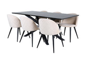 Venture Design Velvet & Piazza Matstolar 2-pack Beige + Rektangulära Matbord 180 x 90 Svart