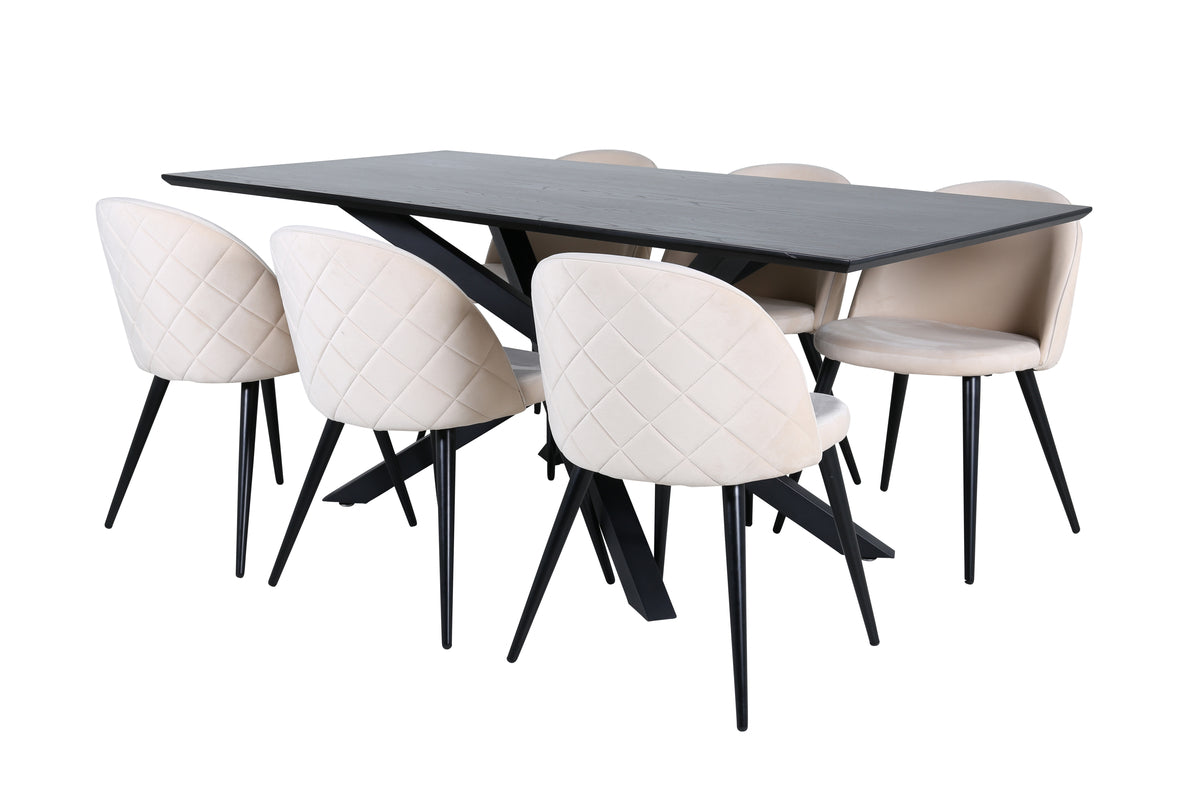 Venture Design Velvet & Piazza Matstolar 2-pack Beige + Rektangulära Matbord 180 x 90 Svart