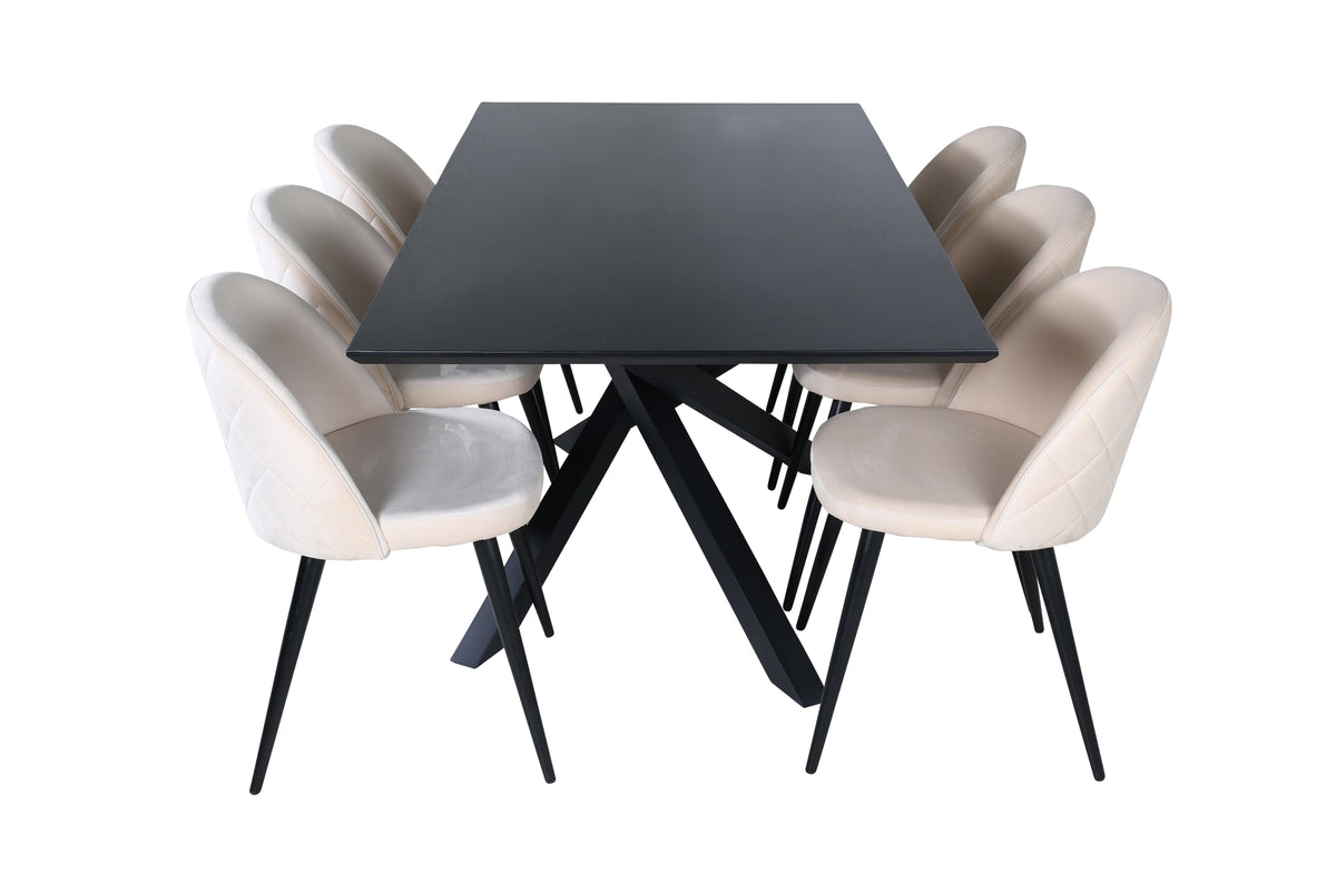 Venture Design Velvet & Piazza Matstolar 2-pack Beige + Rektangulära Matbord 180 x 90 Svart
