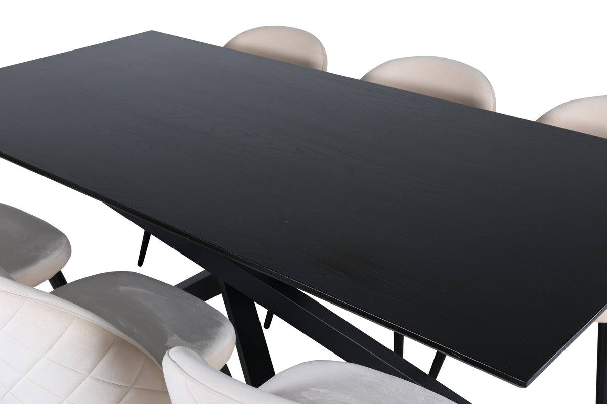 Venture Design Velvet & Piazza Matstolar 2-pack Beige + Rektangulära Matbord 180 x 90 Svart