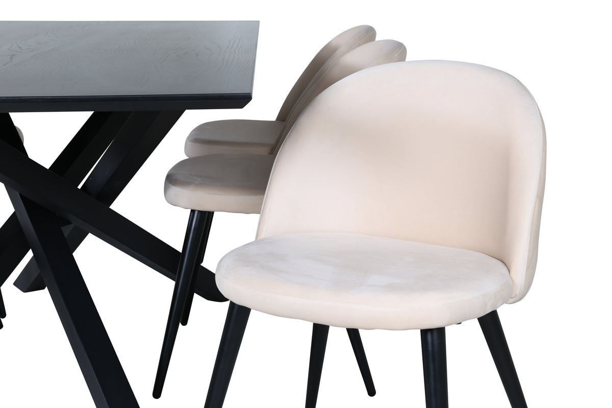 Venture Design Velvet & Piazza Matstolar 2-pack Beige + Rektangulära Matbord 180 x 90 Svart