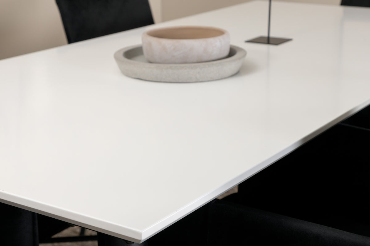 Venture Design Jimmy & Petra Rektangulära Matbord 195 x 90 Vit + Matstolar Svart