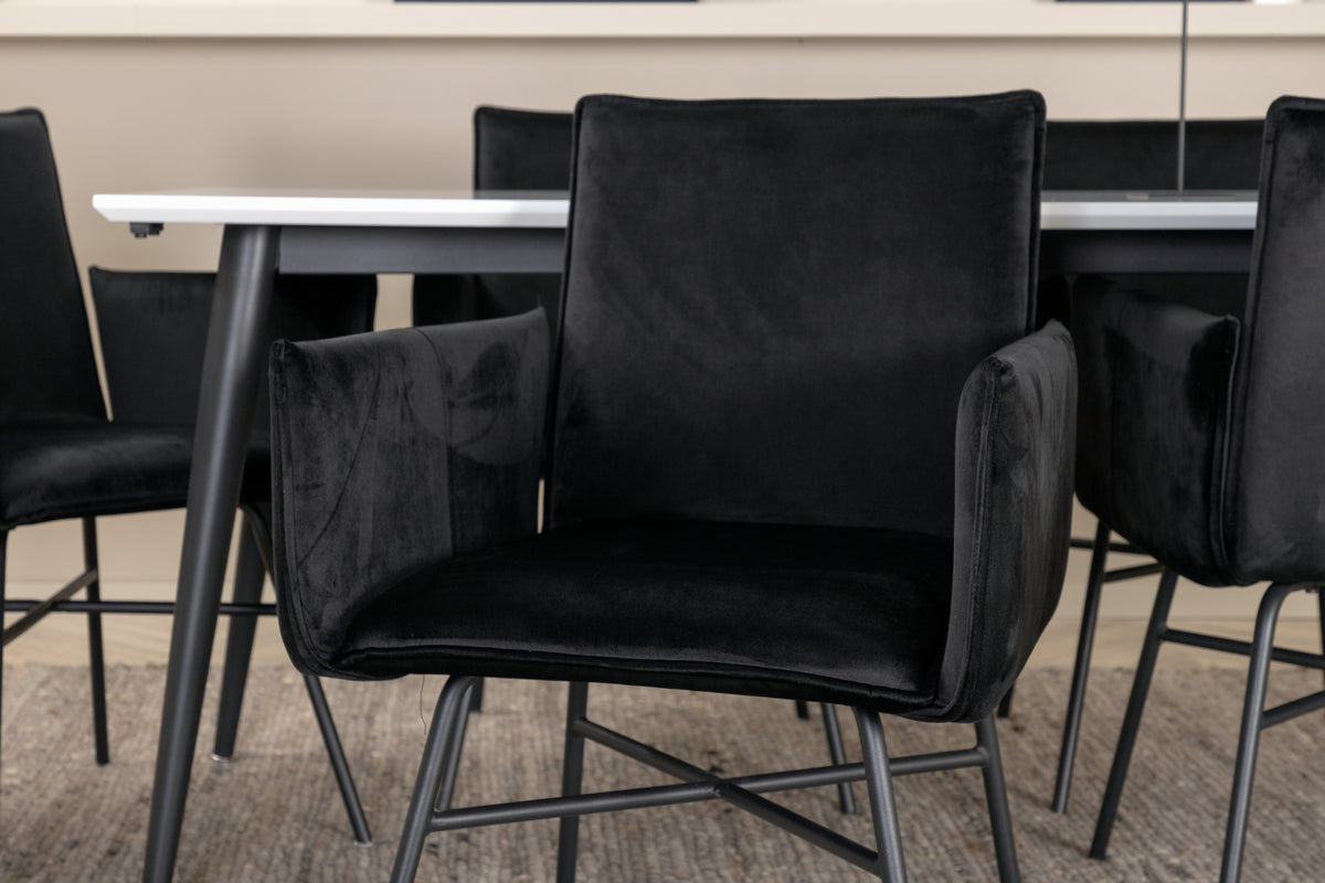 Venture Design Jimmy & Petra Rektangulära Matbord 195 x 90 Vit + Matstolar Svart