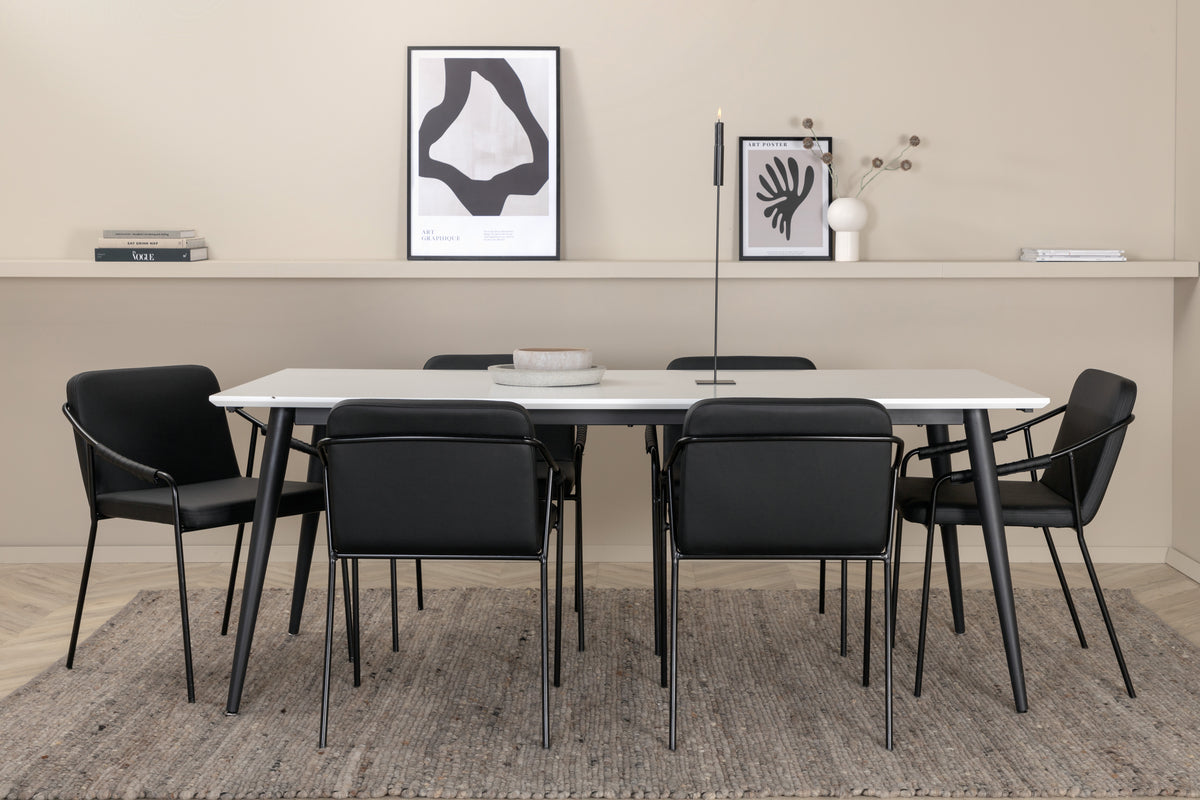 Venture Design Jimmy & Tvist Matbord 90 x 195 + Matstolar Svart