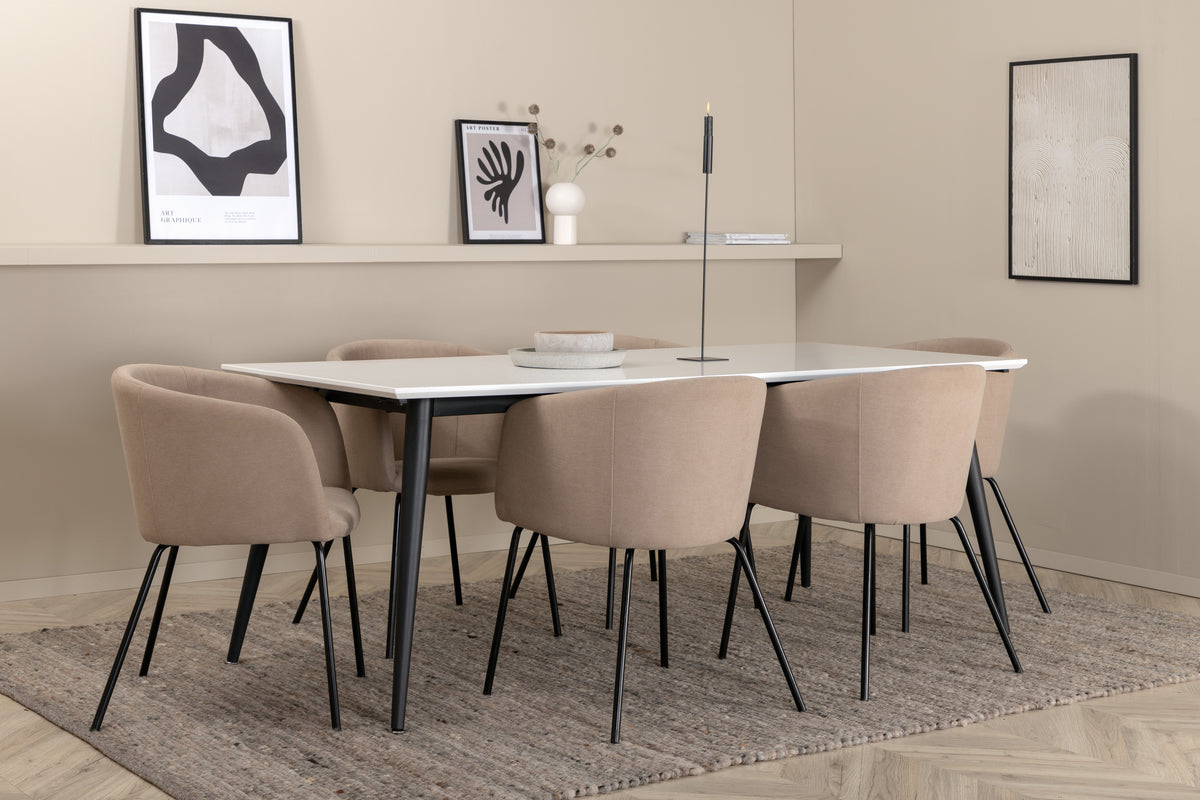 Venture Design Berit & Jimmy Matstolar Beige + Rektangulära Matbord 195 x 90 Vit
