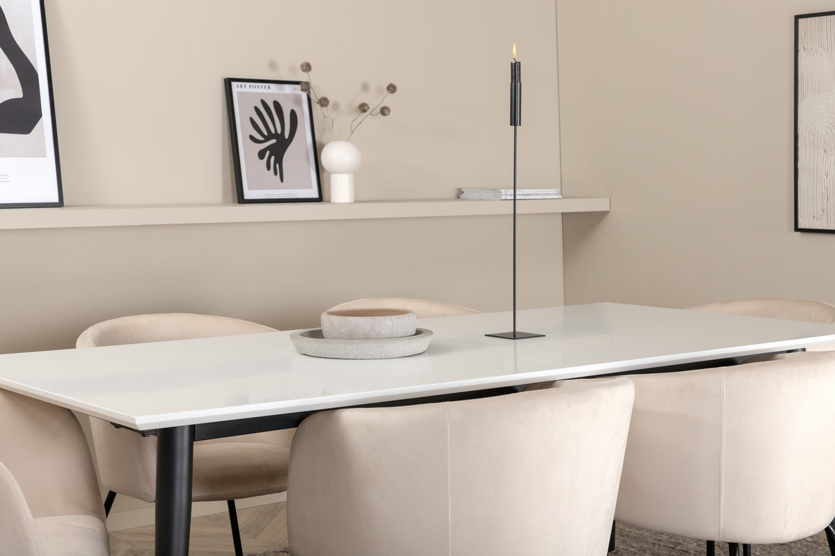 Venture Design Berit & Jimmy Matstolar Beige + Rektangulära Matbord 195 x 90 Vit