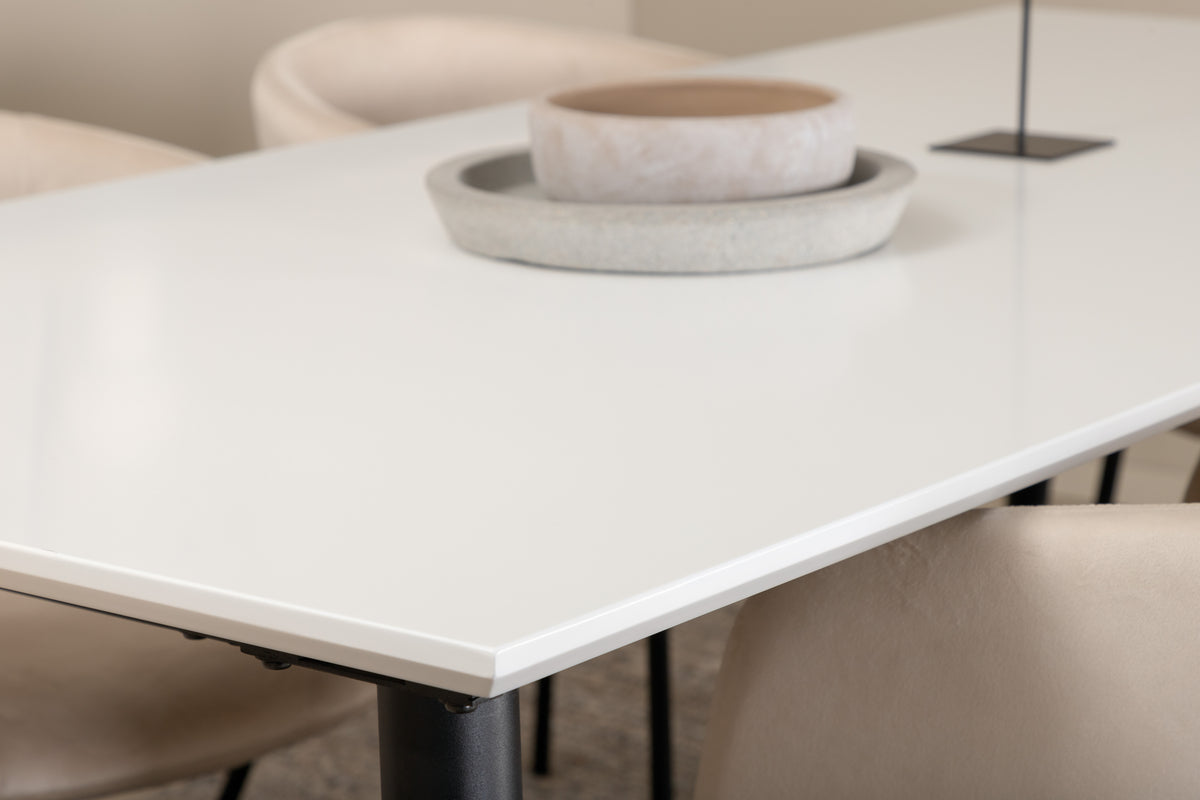 Venture Design Berit & Jimmy Matstolar Beige + Rektangulära Matbord 195 x 90 Vit