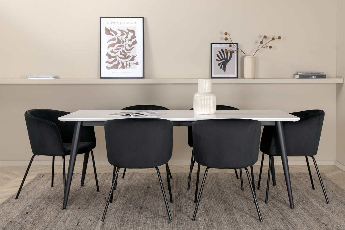 Venture Design Berit & Jimmy Matstolar Svart + Rektangulära Matbord 195 x 90 Vit