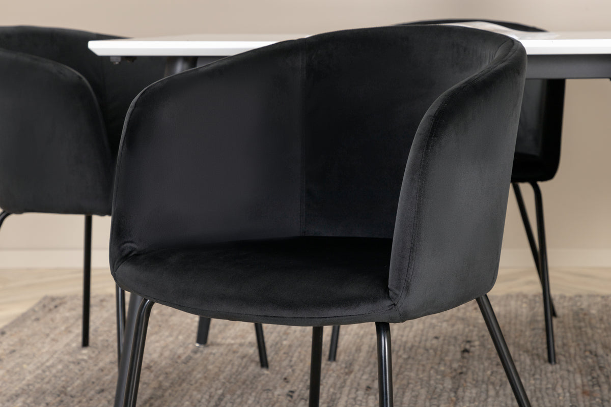 Venture Design Berit & Jimmy Matstolar Svart + Rektangulära Matbord 195 x 90 Vit