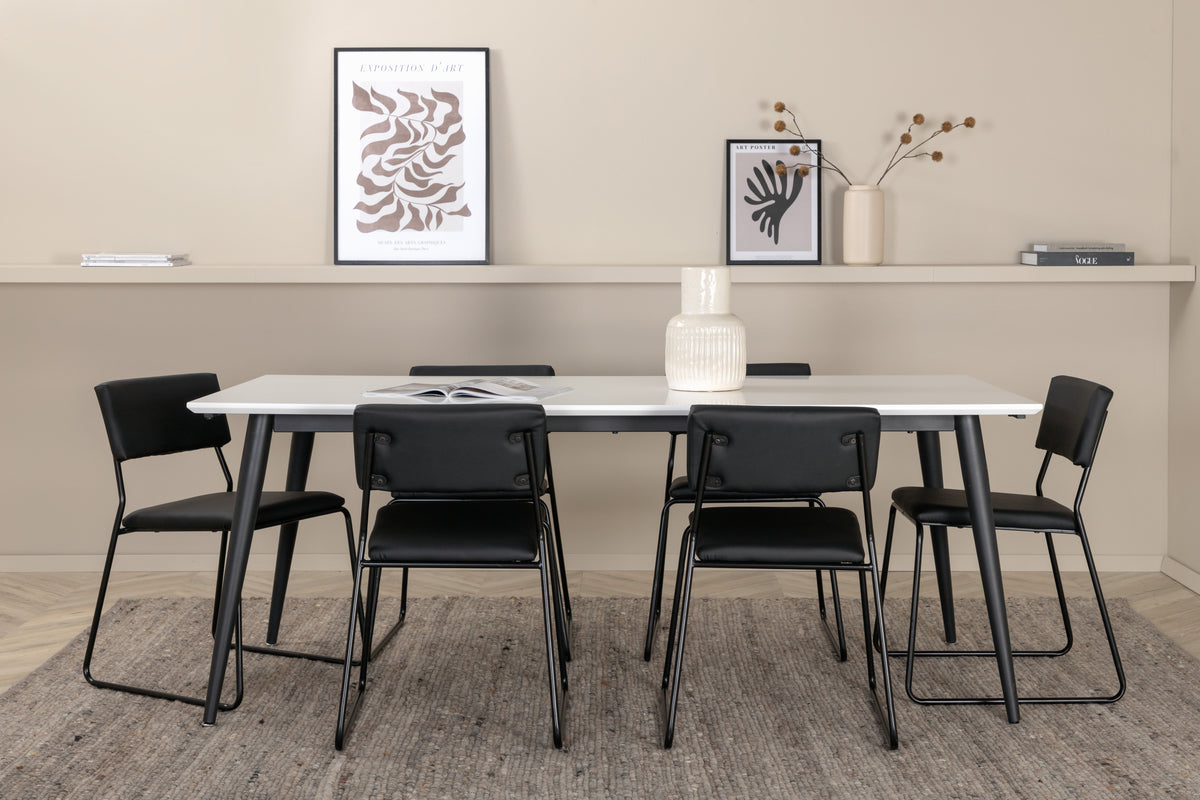 Venture Design Jimmy & Kenth Rektangulära Matbord 195 x 90 Vit + Matstolar 2-pack Svart