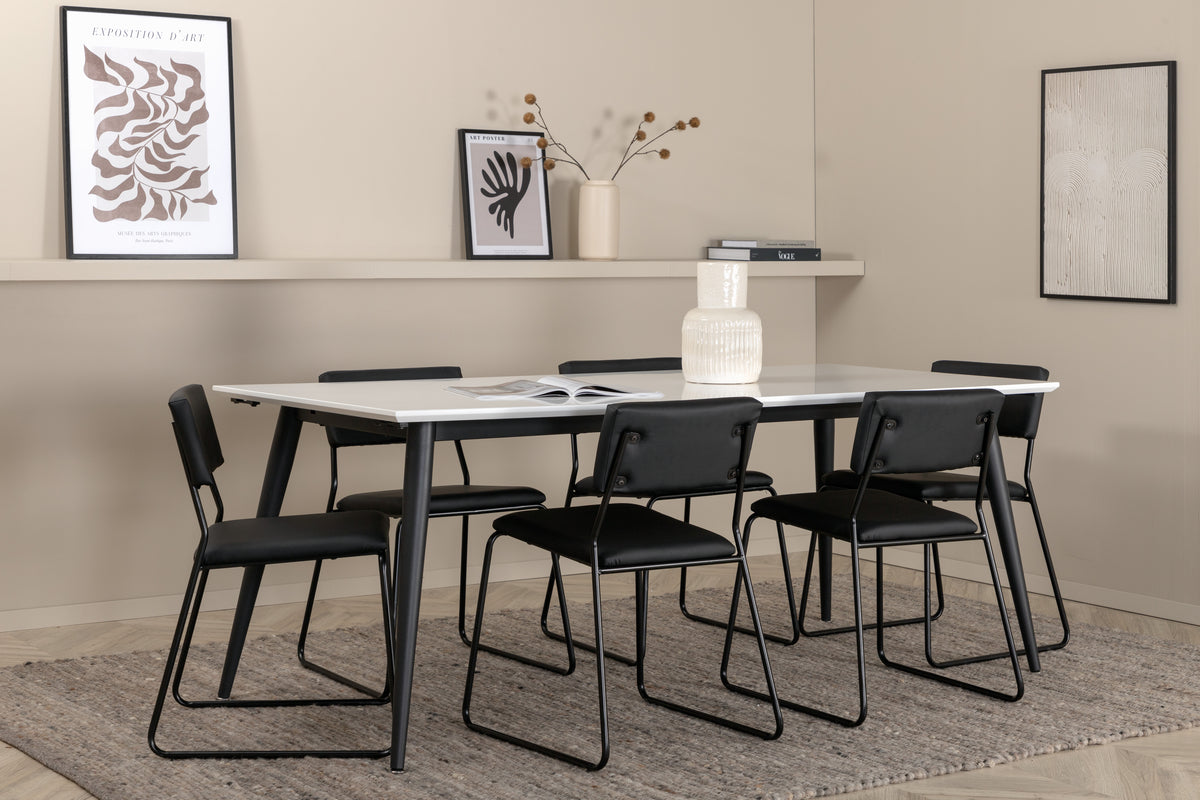Venture Design Jimmy & Kenth Rektangulära Matbord 195 x 90 Vit + Matstolar 2-pack Svart