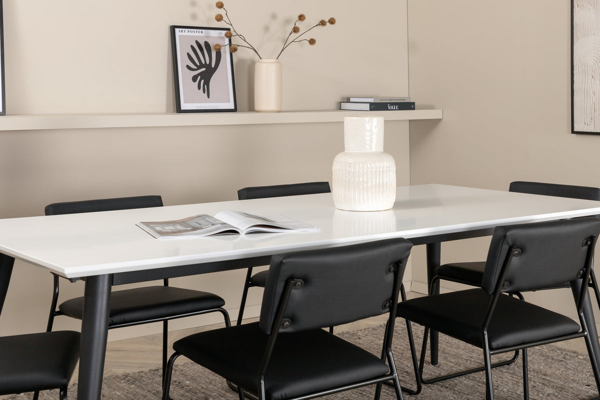 Venture Design Jimmy & Kenth Rektangulära Matbord 195 x 90 Vit + Matstolar 2-pack Svart