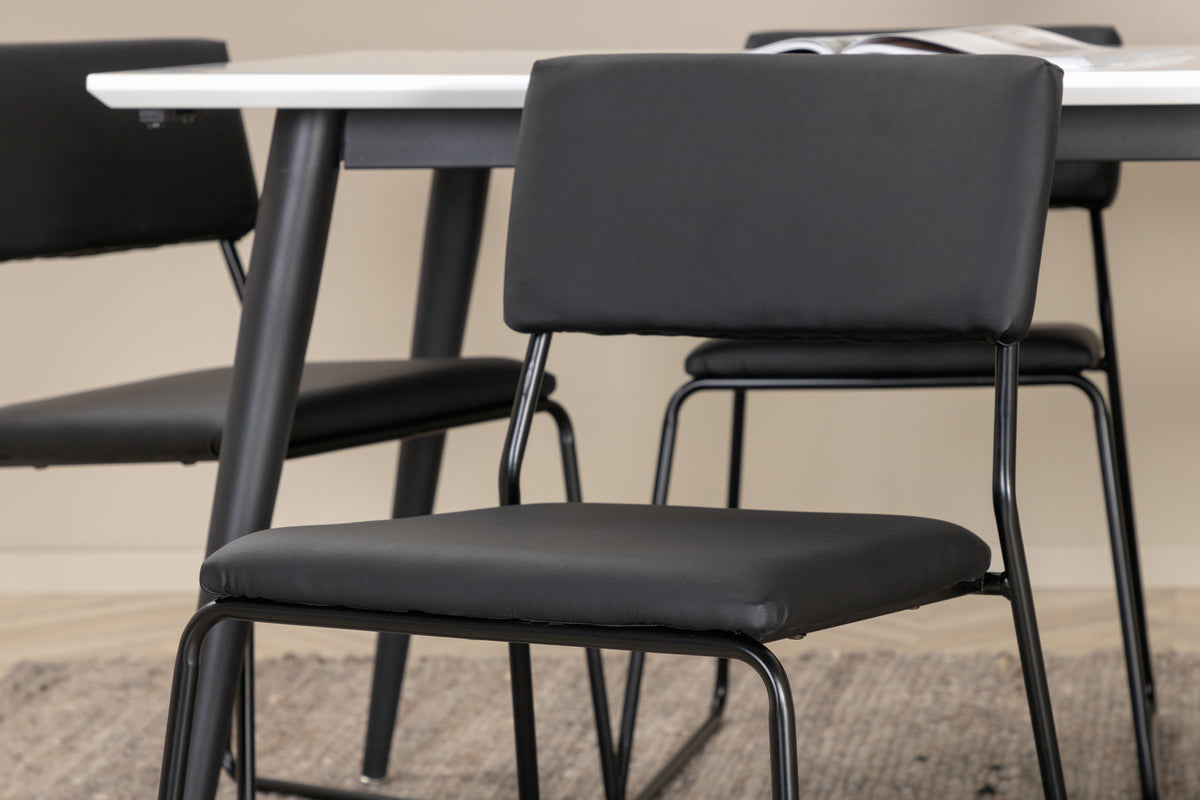 Venture Design Jimmy & Kenth Rektangulära Matbord 195 x 90 Vit + Matstolar 2-pack Svart