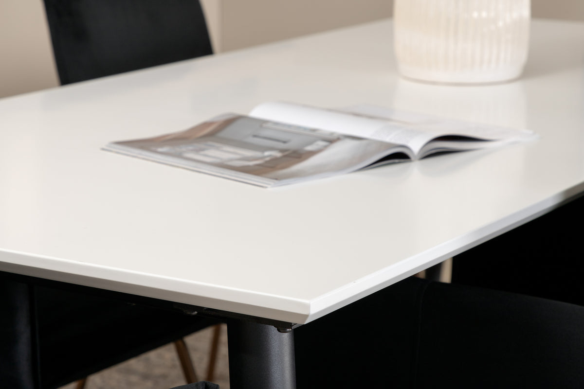 Venture Design Jimmy & Petra Rektangulära Matbord 195 x 90 Vit + Matstolar Svart