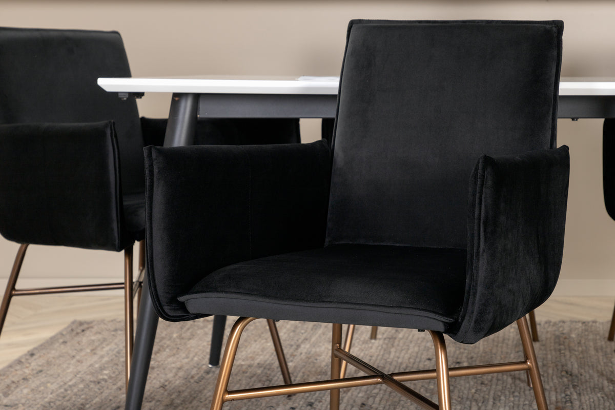 Venture Design Jimmy & Petra Rektangulära Matbord 195 x 90 Vit + Matstolar Svart