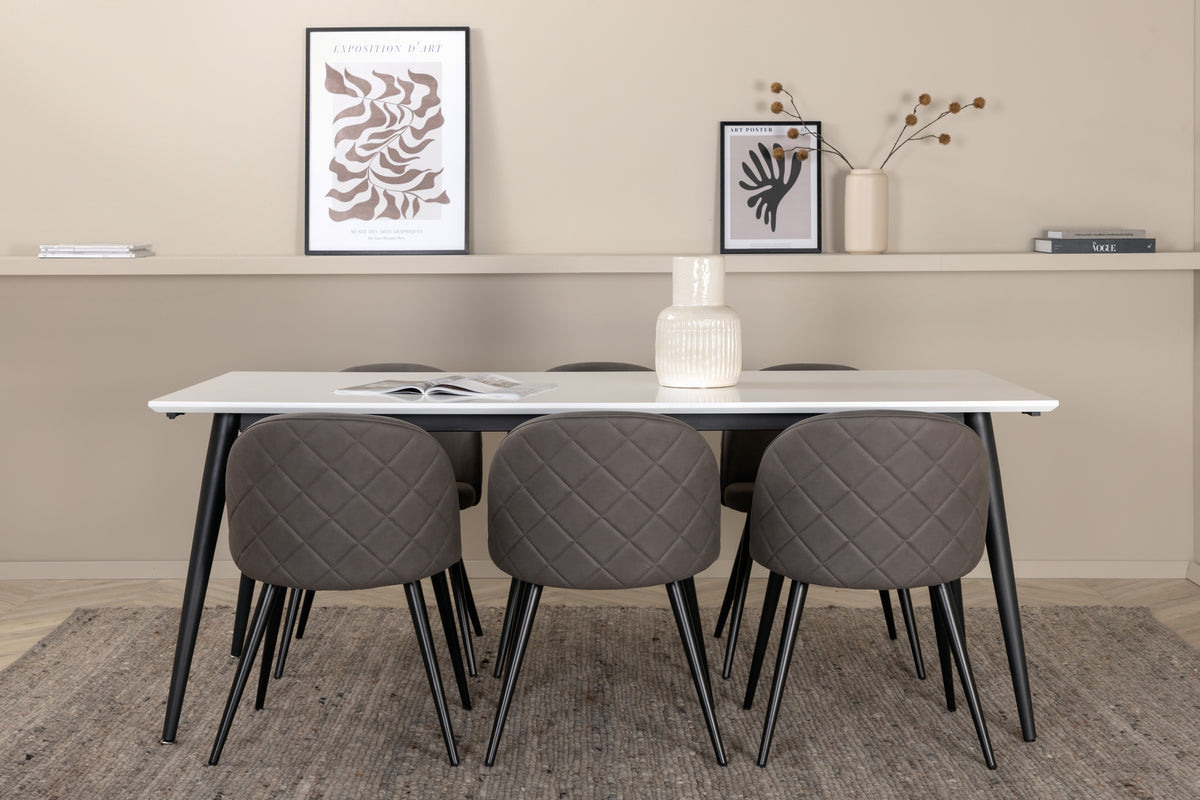 Venture Design Jimmy & Velvet Rektangulära Matbord 195 x 90 Vit + Matstolar 2-pack Grå